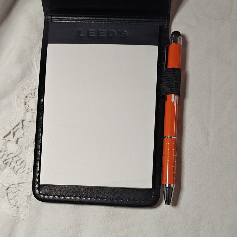 Lee Black Leather Notepad Holder with Orange Pen - Picture 2 of 3